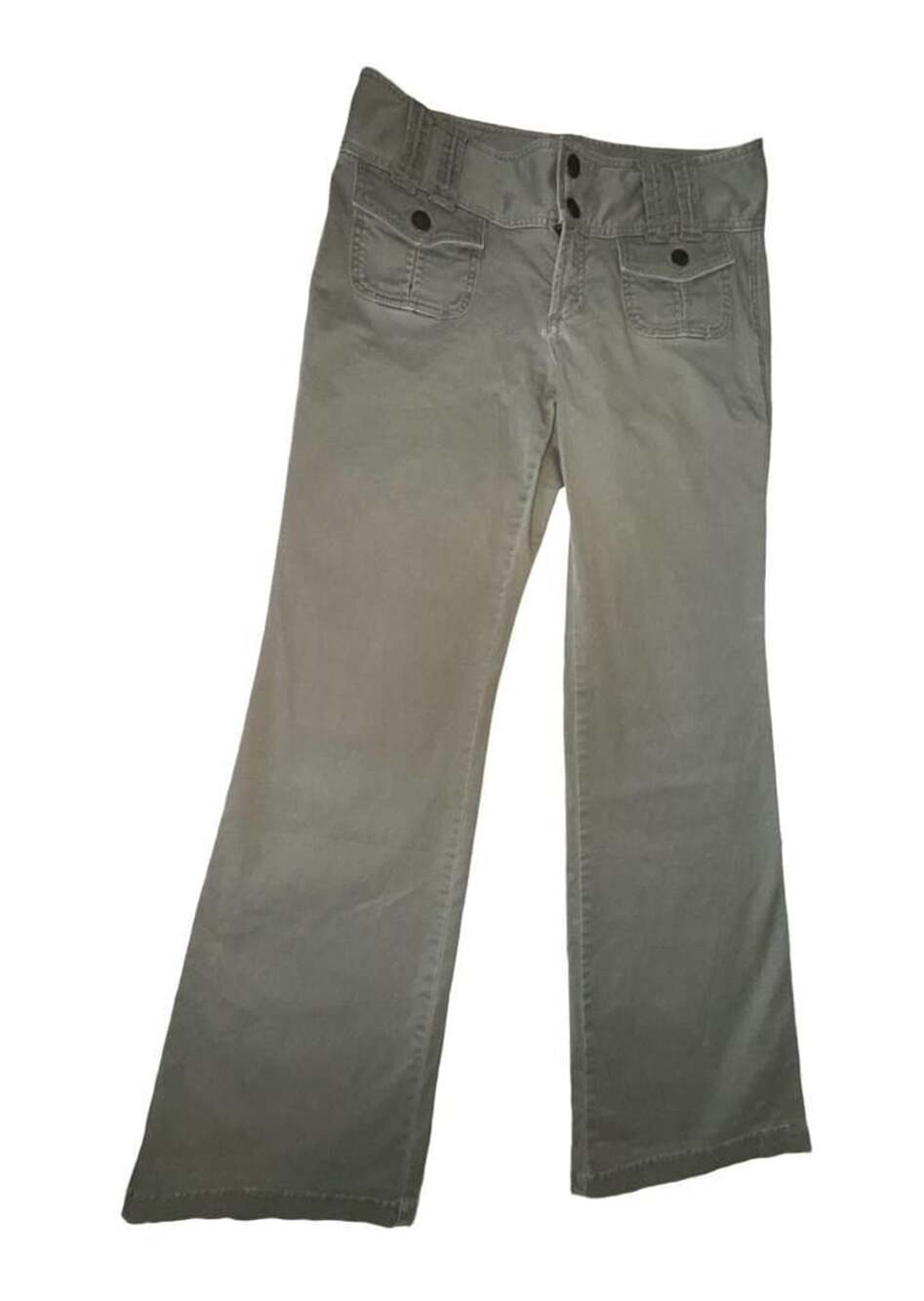Express Olive Green High-Waisted Flare Pants with Button Closure Size 6